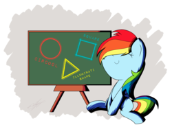 Size: 2202x1606 | Tagged: safe, artist:therandomjoyrider, rainbow dash, g4, chalkboard, female, geometry, geometry dash, shapes, solo