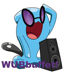 Size: 836x956 | Tagged: safe, dj pon-3, vinyl scratch, wobbuffet, g4, drop the bass, name pun, pokémon, sunglasses, wub