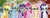 Size: 378x133 | Tagged: safe, applejack, fluttershy, pinkie pie, rainbow dash, rarity, twilight sparkle, g4, illuminati, mane six, weird