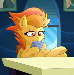 Size: 1973x2000 | Tagged: safe, artist:php92, spitfire, pegasus, pony, g4, book, cute, cutefire, desk, female, mare, reading, solo, spitfire's office, sweet dreams fuel, underhoof
