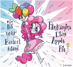 Size: 950x871 | Tagged: safe, artist:ilianagatto, pinkie pie, human, g4, balloon, female, floating, humanized, solo, tailed humanization, then watch her balloons lift her up to the sky