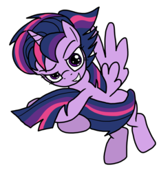 Size: 946x1024 | Tagged: safe, artist:anyponedrawn, twilight sparkle, alicorn, pony, g4, alternate hairstyle, eager, female, mare, punklight sparkle, simple background, solo, tail, transparent background, twilight sparkle (alicorn), wings