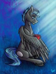 Size: 1200x1600 | Tagged: safe, artist:stirren, pegasus, pony, commission, cup, morning, solo