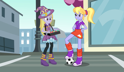 Size: 1024x600 | Tagged: safe, artist:3d4d, cloudy kicks, lavender lace, equestria girls, g4, my little pony equestria girls: rainbow rocks, background human, cousins, sisters