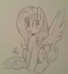 Size: 1182x1280 | Tagged: safe, artist:notenoughapples, fluttershy, g4, female, monochrome, sketch, solo, traditional art
