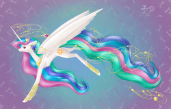 Size: 1100x700 | Tagged: safe, artist:yanisfucker, princess celestia, g4, abstract background, concave belly, female, horn, horn jewelry, jewelry, lanky, large wings, long mane, long tail, partially open wings, skinny, solo, sternocleidomastoid, tall, thin, wings, wrong eye color