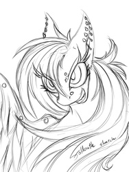 Size: 600x800 | Tagged: safe, artist:foldeath, rainbow dash, g4, female, monochrome, piercing, portrait, solo