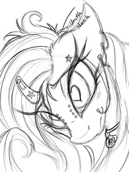 Size: 600x800 | Tagged: safe, artist:foldeath, fluttershy, g4, female, heart eyes, monochrome, piercing, portrait, solo, wingding eyes