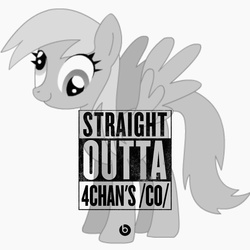 Size: 1057x1057 | Tagged: safe, derpy hooves, pegasus, pony, g4, /co/, /mlp/, 4chan, black and white, female, grayscale, mare, meme, monochrome, nwa, straight outta compton, straight outta some