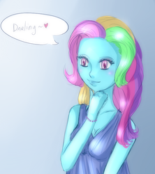 Size: 631x709 | Tagged: safe, artist:usagitoxic, rainbow dash (g3), equestria girls, g3, g4, darling, dialogue, equestria girls-ified, female, g3 to equestria girls, generation leap, gradient background, heart, solo, spoken heart