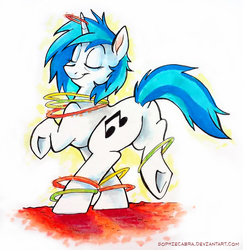 Size: 777x800 | Tagged: safe, artist:spainfischer, dj pon-3, vinyl scratch, pony, unicorn, g4, background pony, butt, cute, dancing, eyes closed, female, glow rings, glowstick, mare, plot, simple background, solo, underhoof, vinylbetes