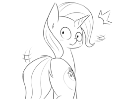 Size: 500x400 | Tagged: safe, artist:rice, trixie, pony, unicorn, g4, blushing, butt, female, mare, monochrome, plot, sketch, solo, surprised