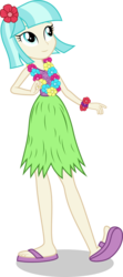 Size: 664x1491 | Tagged: safe, artist:punzil504, coco pommel, equestria girls, g4, clothes, clothes swap, equestria girls-ified, feet, female, grass skirt, hawaiian flower in hair, hula, hulapommel, lei, sandals, simple background, skirt, solo, transparent background, vector