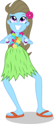 Size: 658x1504 | Tagged: safe, artist:punzil504, beauty brass, equestria girls, g4, clothes, clothes swap, equestria girls-ified, feet, female, grass skirt, hawaiian flower in hair, hula, hulabrass, lei, simple background, skirt, solo, transparent background, vector