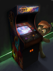 Size: 1440x1920 | Tagged: safe, artist:sedrice, button mash, pony, g4, arcade, bipedal, hat, propeller hat, video game