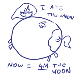Size: 500x500 | Tagged: safe, artist:artylovr, princess luna, g4, :>, edible heavenly object, fat, female, monochrome, moon, moonbutt, praise moon, smiling, solo, tangible heavenly object