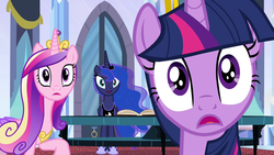 Size: 1280x720 | Tagged: safe, edit, edited screencap, screencap, princess cadance, princess luna, twilight sparkle, alicorn, pony, g4, twilight's kingdom, female, inverted mouth, mare, trio, twilight sparkle (alicorn), varying degrees of want