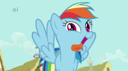 Size: 640x357 | Tagged: safe, screencap, rainbow dash, pegasus, pony, a bird in the hoof, g4, season 1, animated, cute, ei, female, flapping, looking at you, mare, open mouth, rainbow dash is best facemaker, silly, silly pony, smiling, solo, spread wings, tongue out, wings