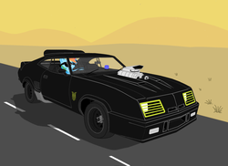 Size: 1600x1164 | Tagged: safe, artist:lonewolf3878, rainbow dash, g4, car, crossover, desert, ford, ford falcon, interceptor, last of the v8s, mad dash, mad max, supercharger, v8