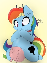 Size: 595x788 | Tagged: safe, artist:epicacrylic, rainbow dash, oc, oc:raincow dash, cow, g4, alternate cutie mark, cute, dashabetes, rainbovine dash, solo, udder