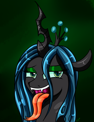 Size: 2000x2600 | Tagged: safe, artist:novaspark, queen chrysalis, g4, bedroom eyes, bust, female, high res, looking at you, maw, mawshot, open mouth, solo, tongue out