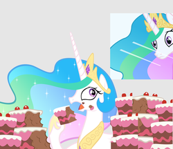 Size: 580x500 | Tagged: safe, artist:drpain, princess celestia, g4, cake, cakelestia, duality, surreal