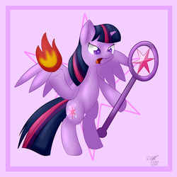 Size: 4000x4000 | Tagged: safe, artist:icy wings, twilight sparkle, alicorn, pony, g4, bipedal, female, solo, staff, twilight sparkle (alicorn)