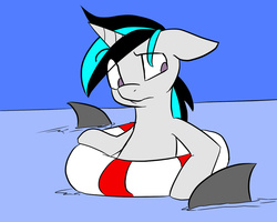 Size: 1000x800 | Tagged: artist needed, safe, oc, oc only, oc:snowball, pony, shark, female, mare, peril, water