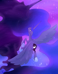 Size: 2149x2725 | Tagged: safe, artist:twigpony, princess luna, tantabus, g4, female, flying, high res, looking up, solo