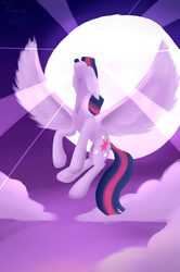 Size: 1456x2193 | Tagged: safe, artist:twigpony, twilight sparkle, alicorn, pony, g4, twilight's kingdom, crepuscular rays, female, flying, magic, mare, scene interpretation, solo, twilight sparkle (alicorn)