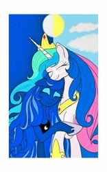 Size: 510x815 | Tagged: safe, artist:theroyalprincesses, princess celestia, princess luna, g4, eyes closed, floppy ears, hug, sisters, smiling