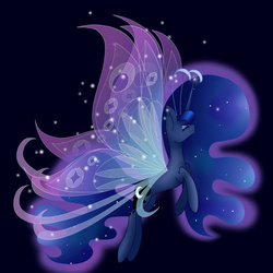 Size: 1000x1000 | Tagged: safe, artist:luna756, princess luna, breezie, pony, g4, breeziefied, concave belly, ethereal mane, ethereal tail, eyes closed, eyeshadow, female, long mane, makeup, mare, simple background, slender, solo, species swap, starry mane, starry tail, tail, thin