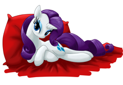 Size: 1600x1106 | Tagged: safe, artist:lunarisillunis, rarity, pony, unicorn, g4, crossed hooves, female, lying down, mare, on side, pillow, solo