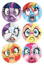 Size: 490x716 | Tagged: safe, artist:miszasta, applejack, fluttershy, pinkie pie, rainbow dash, rarity, twilight sparkle, g4, angry, cross-eyed, duckface, faic, making faces, mane six, open mouth, rainbow power, silly face, teeth, tongue out