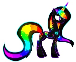 Size: 757x617 | Tagged: safe, artist:carueniiju, oc, oc only, oc:rainbow, alicorn, pony, alicorn oc, colored wings, freckles, glowing mane, multicolored hair, multicolored mane, multicolored tail, multicolored wings, neon, solo, wings