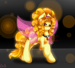 Size: 2200x2000 | Tagged: safe, artist:thetarkaana, adagio dazzle, pony, g4, disguise, equestria girls ponified, eye clipping through hair, female, gem, high res, ponified, raised hoof, siren gem, siren wings, solo, wings