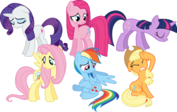 Size: 3535x2254 | Tagged: safe, artist:porygon2z, applejack, fluttershy, pinkie pie, rainbow dash, rarity, twilight sparkle, earth pony, pegasus, pony, unicorn, g4, bad end, female, high res, mane six, mare, miserable, simple background, swapped cutie marks, transparent background, unicorn twilight, vector, what my cutie mark is telling me