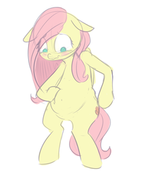 Size: 1128x1347 | Tagged: safe, artist:nobody, fluttershy, pony, g4, bipedal, blushing, chubby, embarrassed, fat, fattershy, female, floppy ears, sketch, solo