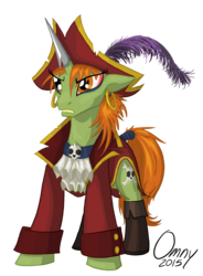 Size: 800x1089 | Tagged: safe, artist:omny87, oc, oc only, oc:captain capsize, pony, unicorn, boots, clothes, earring, female, harpoon, mane, piercing, pirate, signature, simple background, skull, solo, tail, tail wrap, transparent background