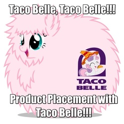 Size: 900x900 | Tagged: safe, edit, sweetie belle, oc, oc:fluffle puff, g4, kung pow, photoshop, pun, quote, simple background, taco, taco bell, taco belle, vector, white background