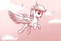 Size: 1445x972 | Tagged: safe, artist:anti1mozg, derpy hooves, pegasus, pony, g4, female, flying, mare, monochrome, solo
