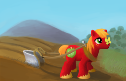 Size: 1152x739 | Tagged: safe, artist:randomkooldude, big macintosh, butterfly, earth pony, pony, g4, insect on nose, macabetes, male, plow, solo, stallion