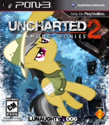 Size: 640x736 | Tagged: safe, artist:nickyv917, artist:rainbowrage12, daring do, g4, cover art, gun, parody, pistol, playstation, uncharted, uncharted 2, vector, weapon