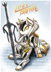 Size: 1500x2120 | Tagged: safe, artist:vavacung, oc, oc only, pony, crossover, loki(warframe), ponified, solo, sword, video game, warframe