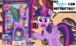 Size: 4496x2712 | Tagged: safe, artist:megarainbowdash2000, edit, edited screencap, screencap, twilight sparkle, alicorn, pony, g4, testing testing 1-2-3, crystal princess celebration, electronic toy, female, hasbro, hilarious in hindsight, i am not that tall, mare, meme, toy, twilight sparkle (alicorn)