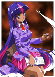 Size: 3507x4960 | Tagged: safe, artist:hinomars19, twilight sparkle, human, g4, anime, book, dark skin, female, glasses, humanized, solo, urushihara satoshi