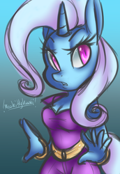 Size: 932x1356 | Tagged: safe, artist:misskittykawaii, trixie, anthro, g4, female, solo