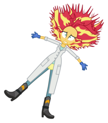 Size: 5100x5780 | Tagged: safe, artist:mixiepie, sunset shimmer, equestria girls, friendship games, g4, the science of magic, absurd resolution, boots, clothes, electrocution, female, gloves, lab coat, messy hair, rubber gloves, shocked, simple background, solo, sunset the science gal, transparent background, vector