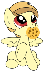 Size: 800x1300 | Tagged: dead source, safe, artist:peternators, oc, oc only, oc:alice goldenfeather, base used, cookie, cute, female, filly, looking up, mouth hold, ocbetes, paint.net, simple background, sitting, solo, transparent background, younger