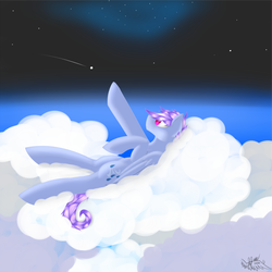 Size: 1280x1280 | Tagged: safe, artist:spirit-beat, oc, oc only, oc:windy dripper, cloud, cloudy, shooting star, solo